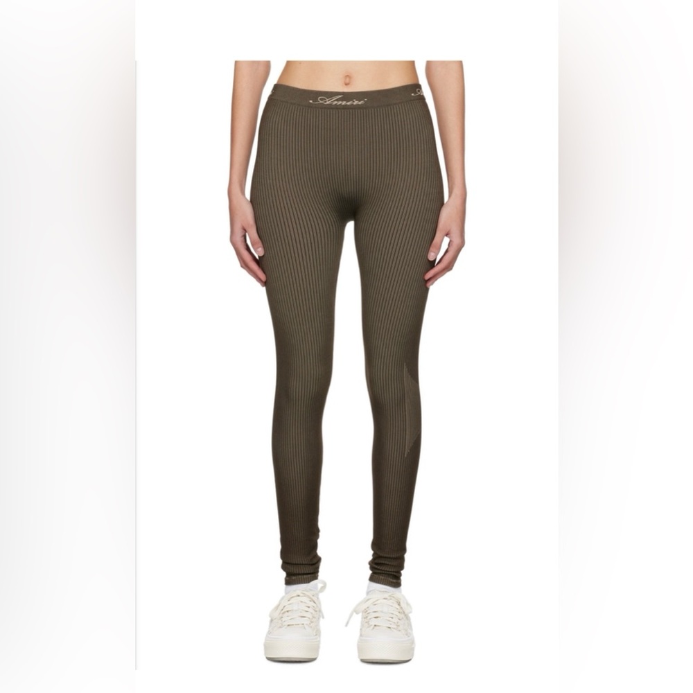 AMIRI Green Ribbed Knit Leggings